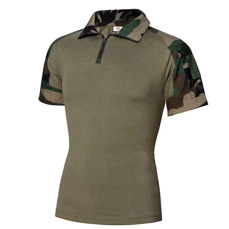 Camo Tactical Shirt Short Sleeve Quick Dry Combat T-Shirt Men's Camouflage Military Army T Shirt Outdoor Hunting Hiking Polo