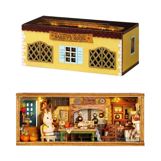 Case Wooden Miniature Doll House DIY maiso Handmade Assembly Model Building Kit 3D Puzzle Toy Birthday Gift Dollhouse Miniatures