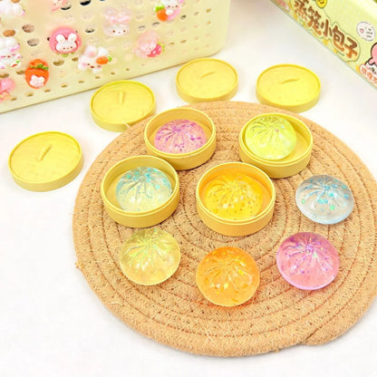 1-10Pcs Glitter Dumpling Squishy Blind Box, Maltose Slow Rebound Toy, Hidden Design Bun with Steamer, Sensory Stress Relief Gift