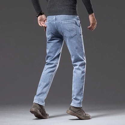 Winter Fleecy Thickened Warm Jeans Vintage Brand Classic Retro Youth Fashion Men Fit Straight Leg Casual Stretch Denim Pants