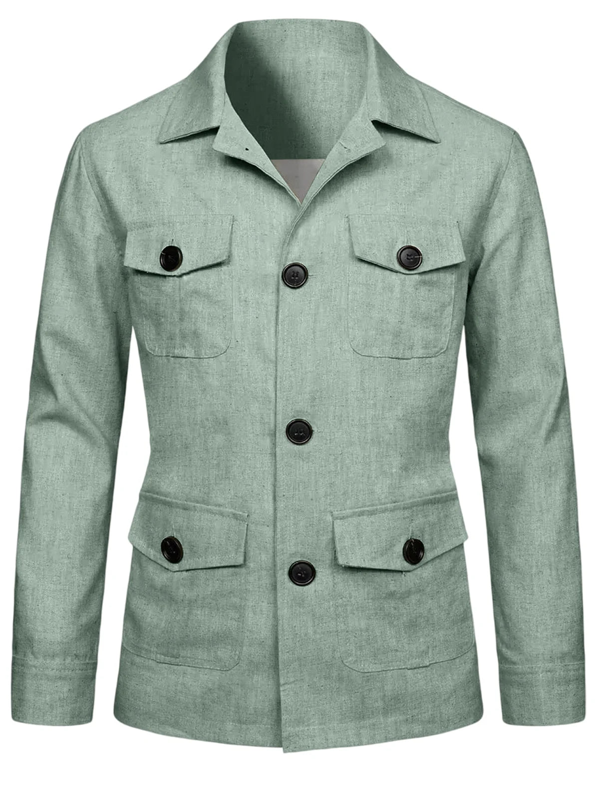 Men's Linen Blend Safari Jacket Retro British Style Multi-Pocket Workwear Coat Business Casual Suit Blazer for Spring Summer