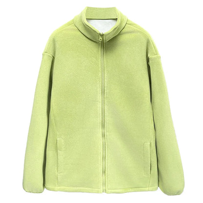 4XL Fashion Plus Size Women's Zipper Hoodie 2025 Winter Simple Warm Fleece Stand Collar Jacket Solid Color Sweatshirt 2606