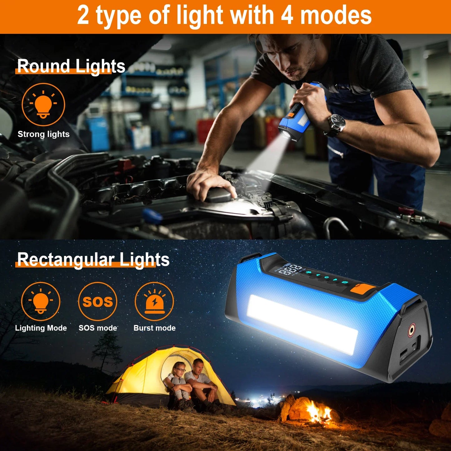 8000amp 200psi Tire Inflator Car Jumper Multifunction 12v Battery Booster Super Compressor Power Bank Jump Starter With Air Pump
