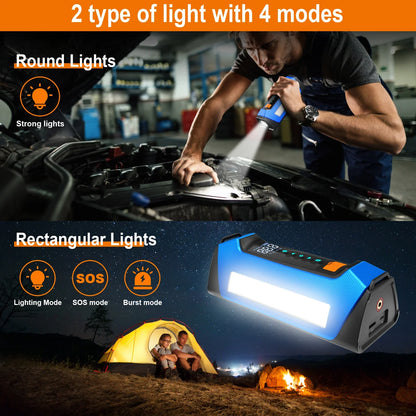 8000amp 200psi Tire Inflator Car Jumper Multifunction 12v Battery Booster Super Compressor Power Bank Jump Starter With Air Pump