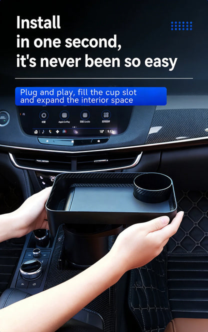 Car Cup Holder Expander Multi-Function Drink Holder with Food Table 360-Degree Adjustable Base Tray for Snack