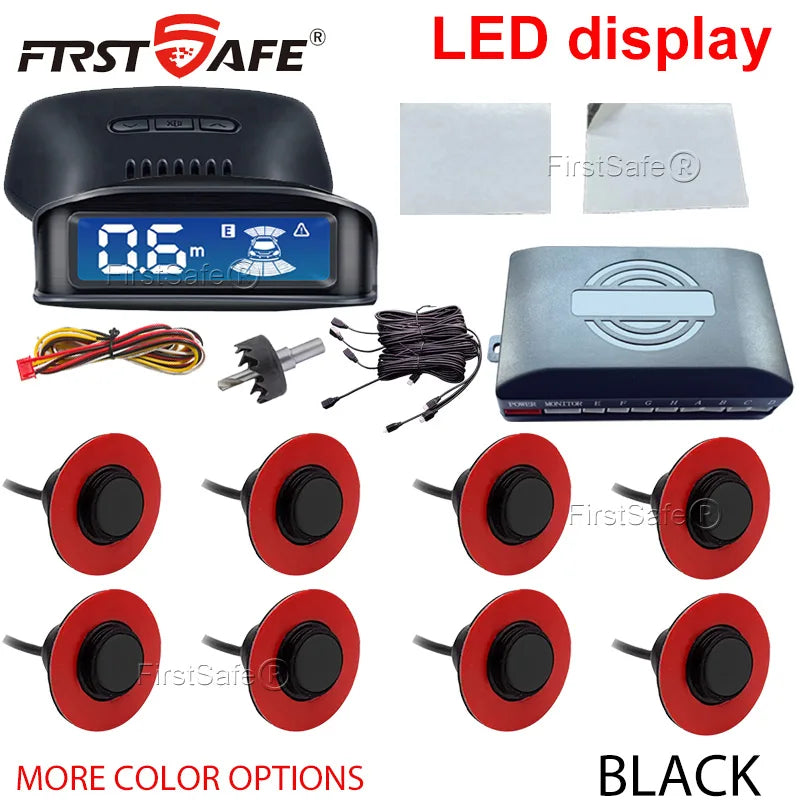 Parking Sensor Kit Car LCD Display Backlight Reverse Radar Monitoring System 8 16.5mm 12V 6-Color Sensors