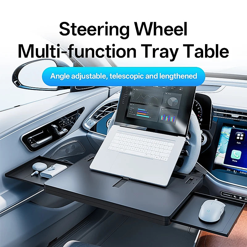 Multifunctional Car Steering Wheel Desk Portable Laptop Desk Foldable Car Storage Stand Work and Dining Table Travel Office