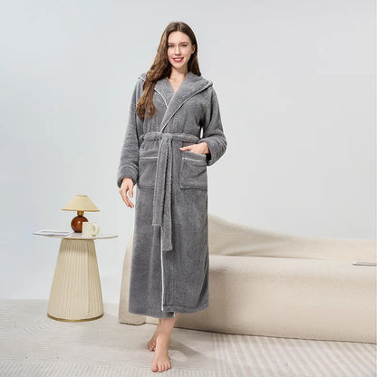 Couples Thickened Hooded Bath Robe Warm Sleepwear for Men And Women Cotton Velvet Winter Home Clothes Unisex Pajamas