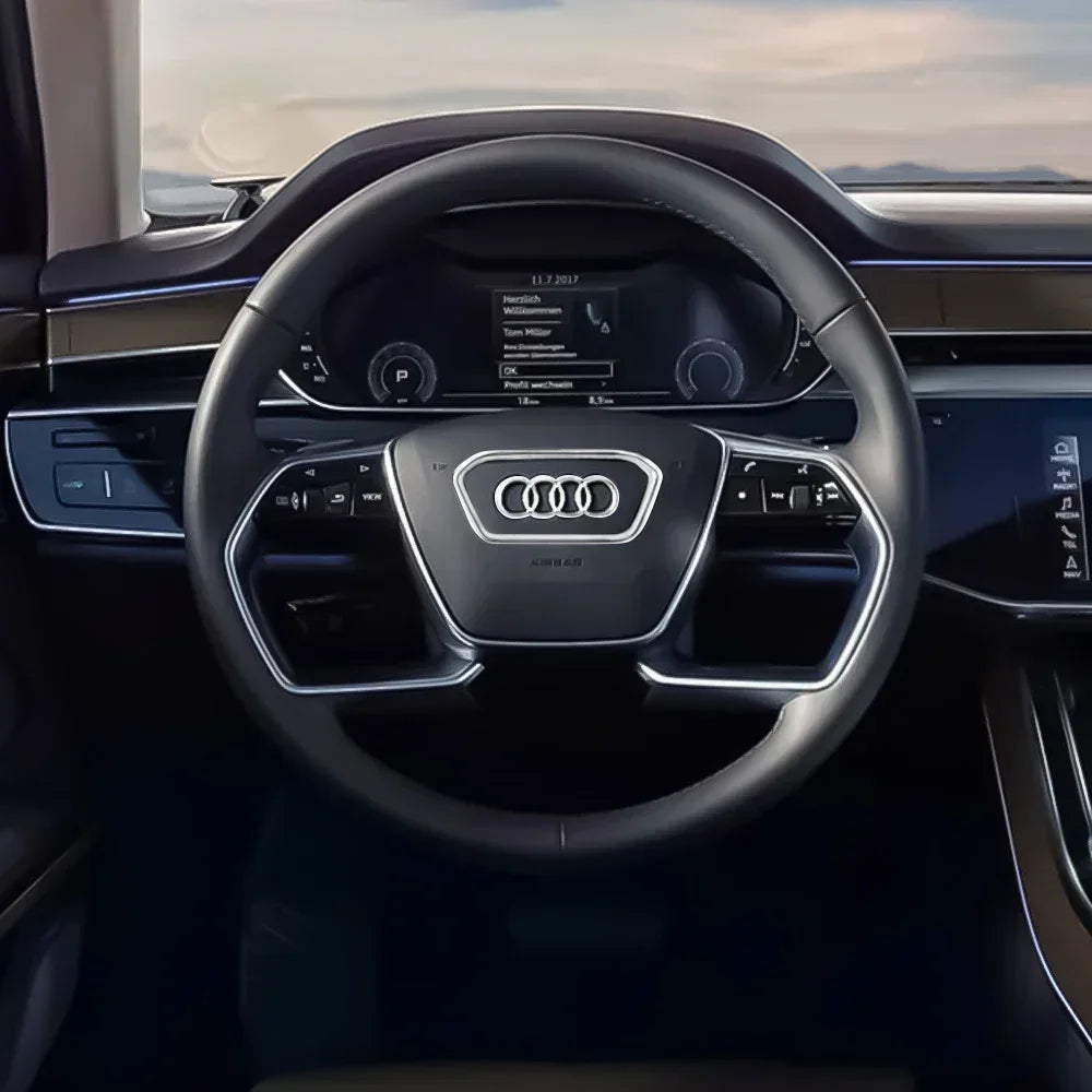 Audi Automobile Steering Wheel Logo Bright Frame Strip Electroplated Sticker Emblem For A3 A4 B8 8P B9 8V A5 A6 C7 A7 Q3 Q5 Q7