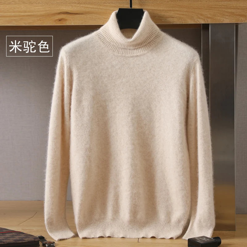 Men's Turtleneck 100% Mink Cashmere Sweater Men 2025 Autumn and Winter Large Size Loose Knitted Sweater Keep Warm Top Men Jumper