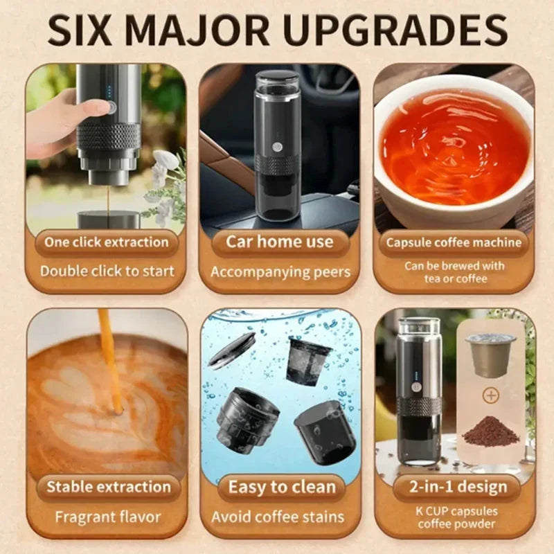 Wireless Espresso Machine Travel Coffee Maker Small Rechargeable Coffee Machine for Camping RV Hiking Capsul Suitable