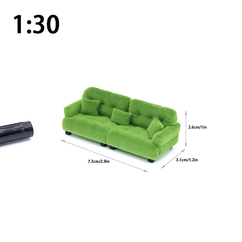 1/12 1/20 1/25 Dollhouse Simulation Flocking Sofa Model Mini Living Room Furniture Doll Decoration Accessories Pretend Play Toys