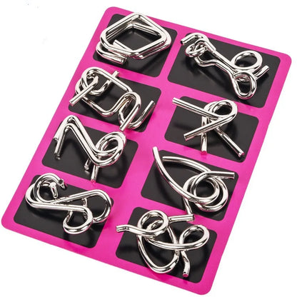 Metal Wire Puzzle Brain Teaser IQ Test Disentanglemen Iron Link Unlock Interlock Game Adults Kids Toys Solution Nine Ring
