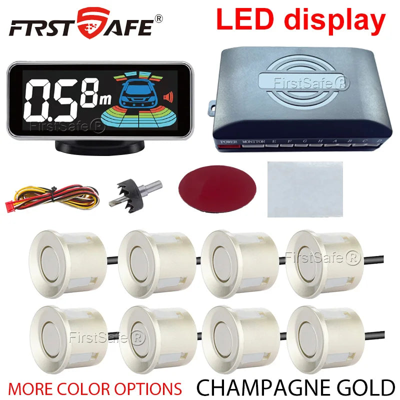 Backlight Multi Language Voice Broadcast LED Parking Display Reverse Radar Detector 4 Probes Universal Auto Safety Auxiliary Kit