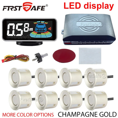 Backlight Multi Language Voice Broadcast LED Parking Display Reverse Radar Detector 4 Probes Universal Auto Safety Auxiliary Kit