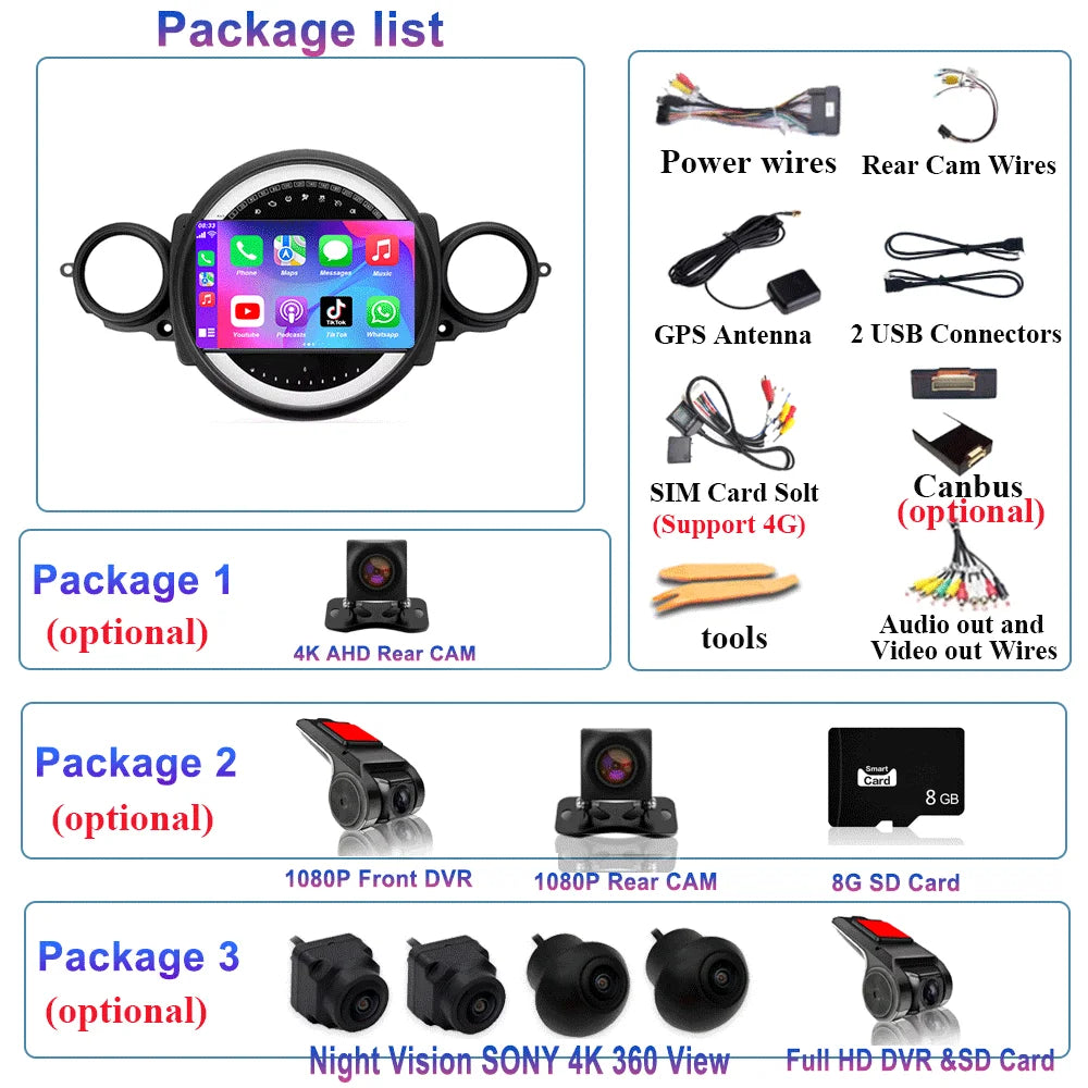 Car Radio Android 16 For BMW Mini Cooper R56 R60 R51 2006 - 2015 GPS Carplay Navigation Stereo Auto DSP BT DVD Multimedia Player