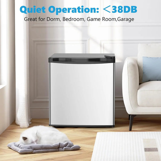 1.7 Cu.ft Mini Fridge with Freezer, Compact Refrigerator, Single Reversible Door, Ultra Quiet, Energy