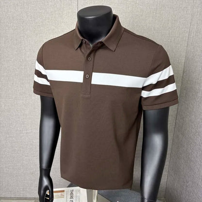 Fashion Stripes~ Men's Polo Shirt Short Sleeve Summer New Loose Fit Collared T-Shirt for Young and Middle-Aged Business