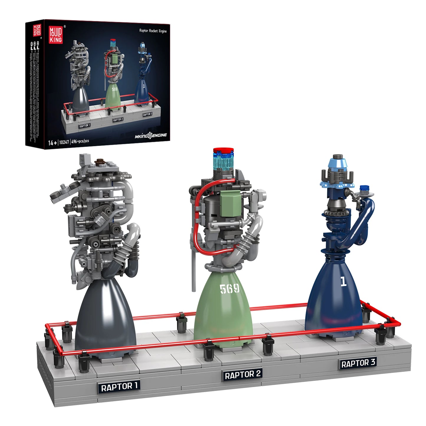 Mould King 10247 Raptor Rocket Engine Building Blocks Science and Education Model Power Drive Kids STEM Toy Adults Creative Gift