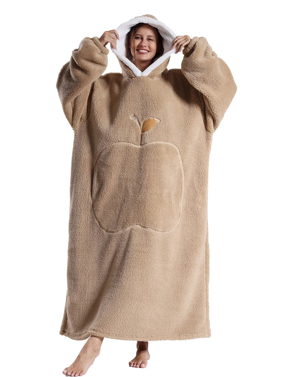 Fashion Cartoon Oversized Blanket Hoodie for Women Men Hoodies Sherpa Fleece Winter Thick Plus Size Couple Sweatshirts Korean
