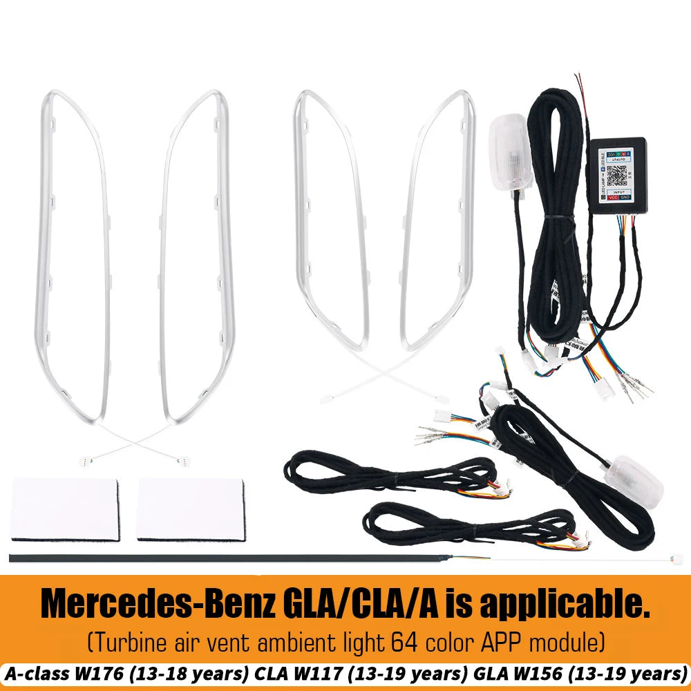 For Benz W176 W117 W156 A CLA GLA 12/64 Colors Ambient Lights Turbine Air Vent Lamps Dashboard Door Lighting Kit Car/App Control