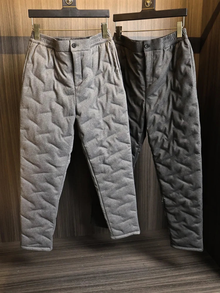 High-End Men's down Pants Inner Wear Straight Leg Sl Thermal Layer Faionable Urban Sle Long Pants White Du down