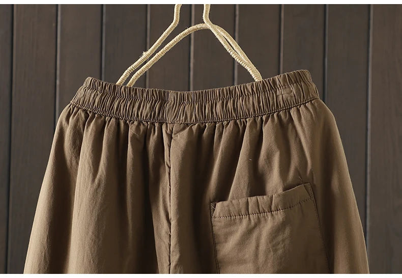 Retro  Color Cotton Filled Casual Loose Harem Pants Small Footed Trousers Winter Outerwear for Women plus Size
