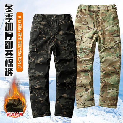 Thickened Camouflage Cotton Pants for Men Winter Waterproof Warm Cold Resistant Workwear Trousers with Multiple Pockets Outdo...