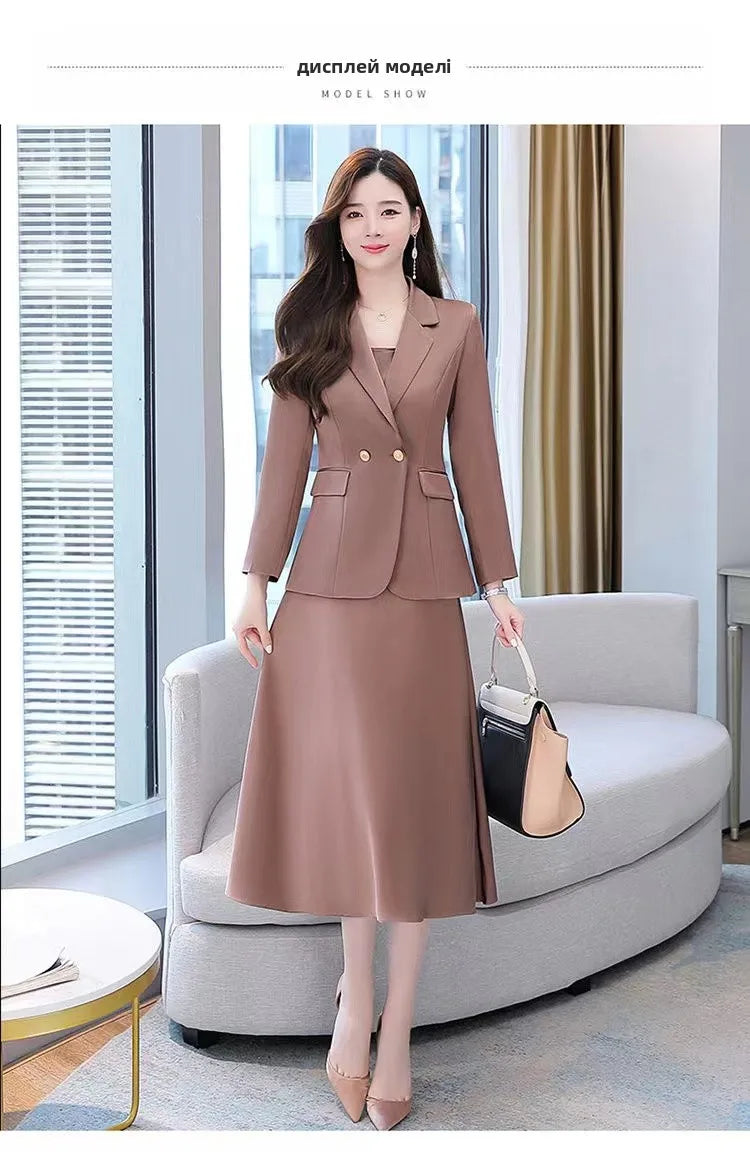 plus Size Women's Dress Suit Set Sleeveless Long Dress with Jacket Autumn Fashion Slimming Two-Piece Set High Waist Korean Style