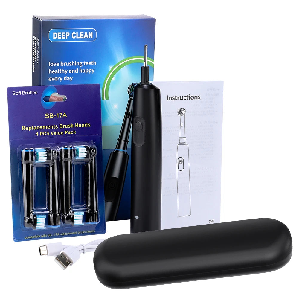 Sonic Electric Toothbrush Rechargeable Rotary Adult Waterproof with Timer 5 Modes & 4 Replaceable Brush Heads for Teeth Cleaning