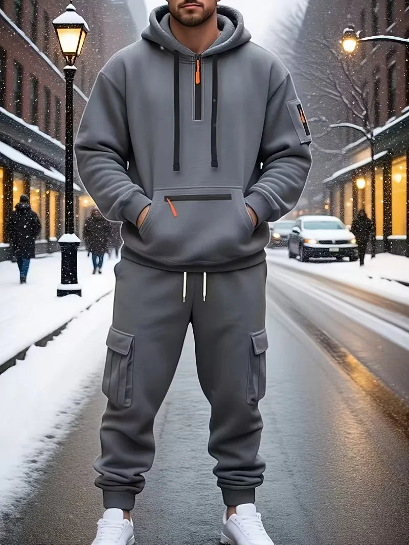 Men's Hooded Set Outdoor Workwear Casual Sweatshirt Set Comfortable Streetwear Fashion Men's Ensemble