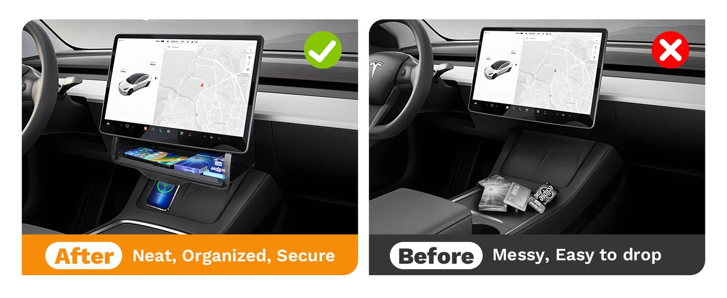 TEEQ Center Under Screen Storage For Tesla Model 3 Highland Model Y Tray Storage Box Behind The Screen Storage Box Accessories