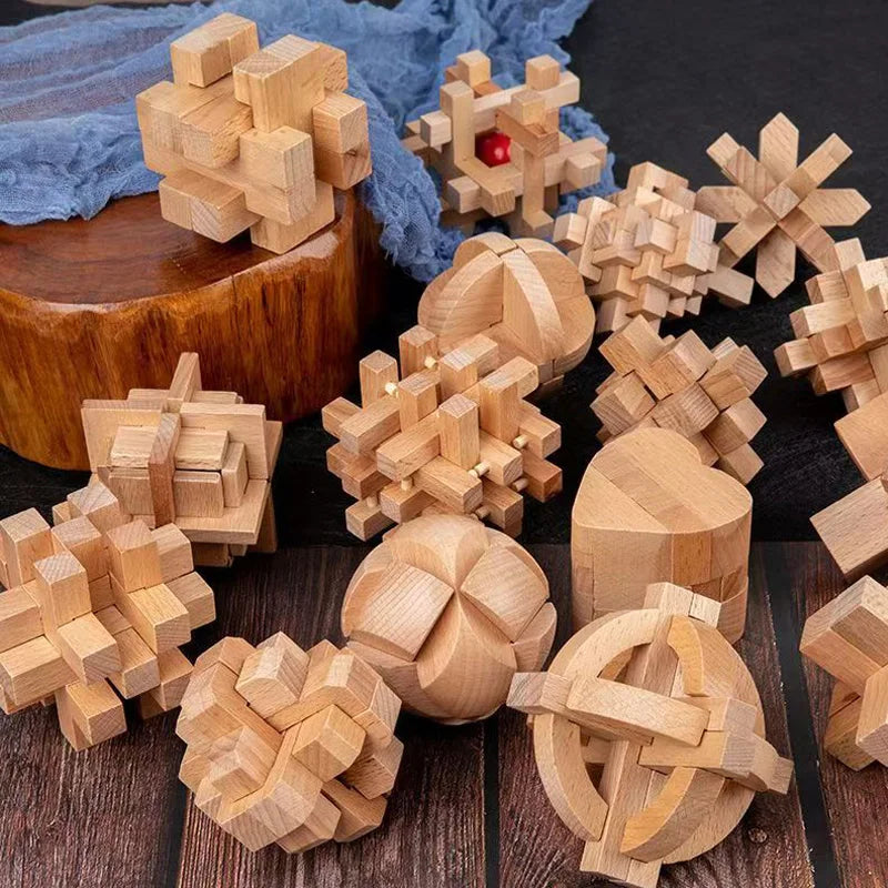 Classic Luban Lock Puzzle 3PCS Set Wooden Brain Teaser For Adults And Kids IQ Challenge Unlock Interlocking Educational Toys