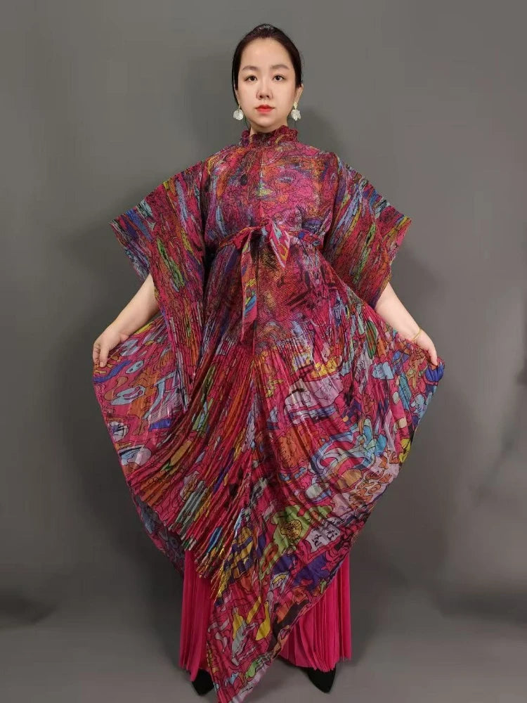 Miyake's New Heavy Industry Organza Printing Set Irregular Pants Loose Two-piece Sets Women's Clothing 2025 Summer New