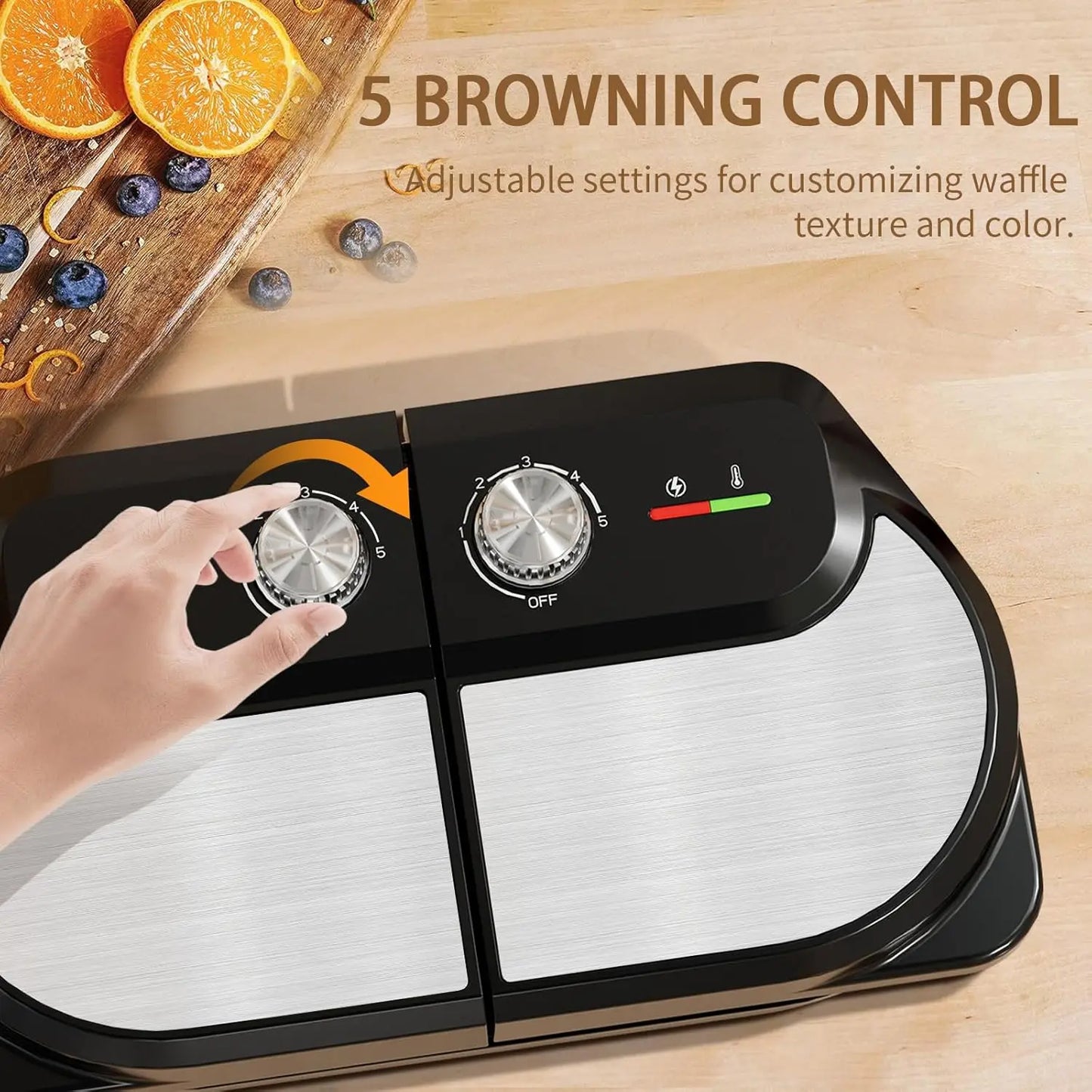 Double Waffle Maker 6 Inch, 1400W Belgian Waffle Maker for Breakfast and Snacks