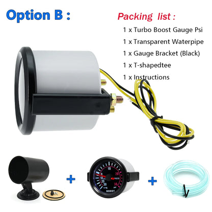 2 "52mm Turbo Boost Gauge 0~30PSI White LED Smoke Len -30in.Hg~0~30PSI Auto Turbo Boost Controller Kit Holder waterpipe
