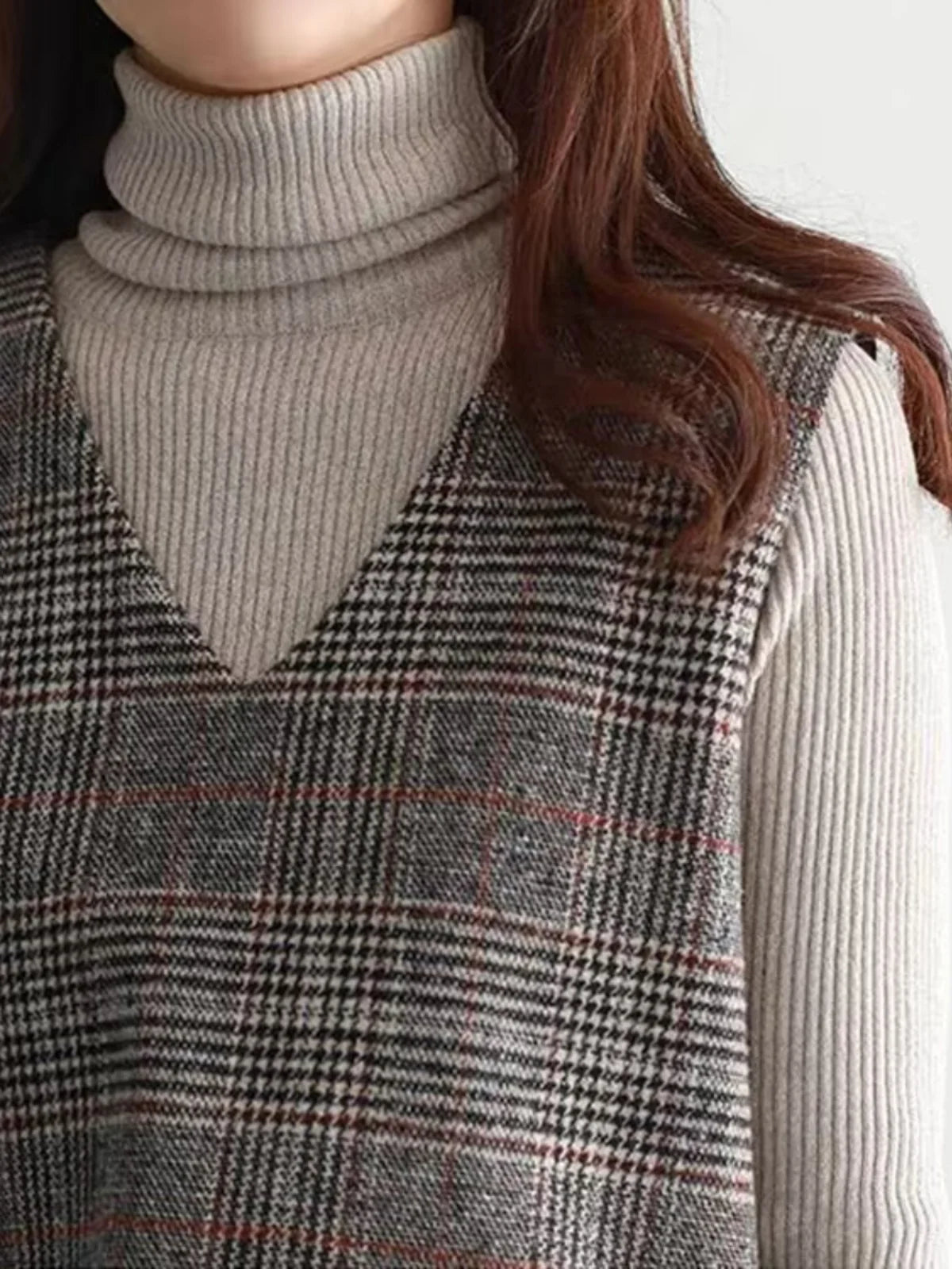 Mid-Length Woolen Ba Zipper Svel Dr Large Size Women's Faion V-Ne Slimming Midi Dr Autumn Casual Sle