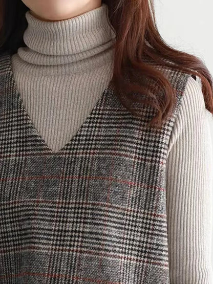 Mid-Length Woolen Ba Zipper Svel Dr Large Size Women's Faion V-Ne Slimming Midi Dr Autumn Casual Sle