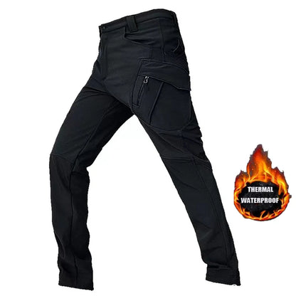 Men's Tactical Softshell Pants Fleece Autumn Winter Cargo Trousers Military Combat Hiking Camping Climbing Casual Sportswear