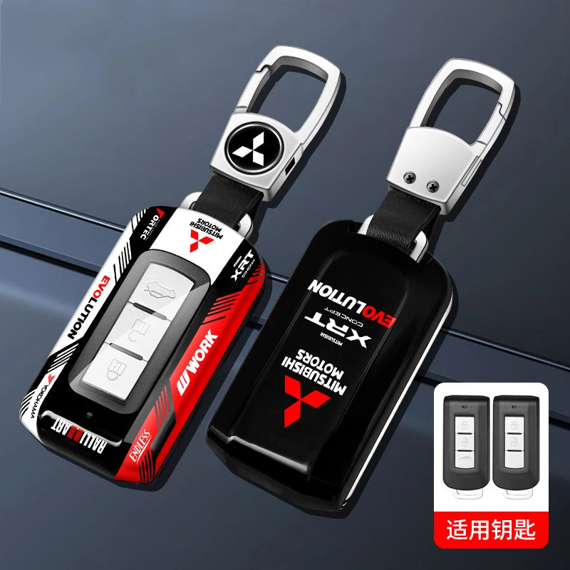Car ABS Racing Style Key Shell Key Bag Cover Key Rings For Mitsubishi Outlander Eclipse Cross Pajero Lancer Evolution RALLIART