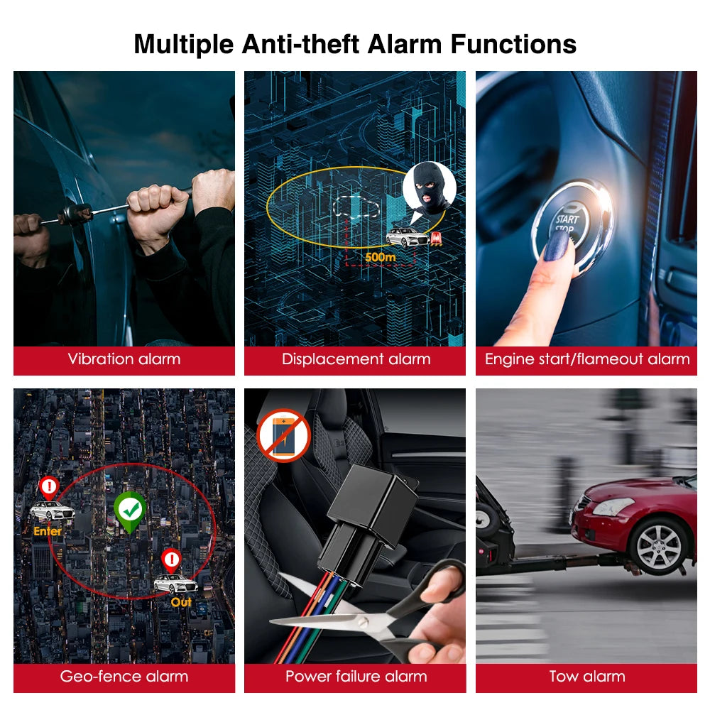 Hidden Relay 4G GPS Tracker Towed Move Tracking Car Vehicle Cut Off Oil ACC Monitor Locator  SMS Call Alarm Anti-theft System