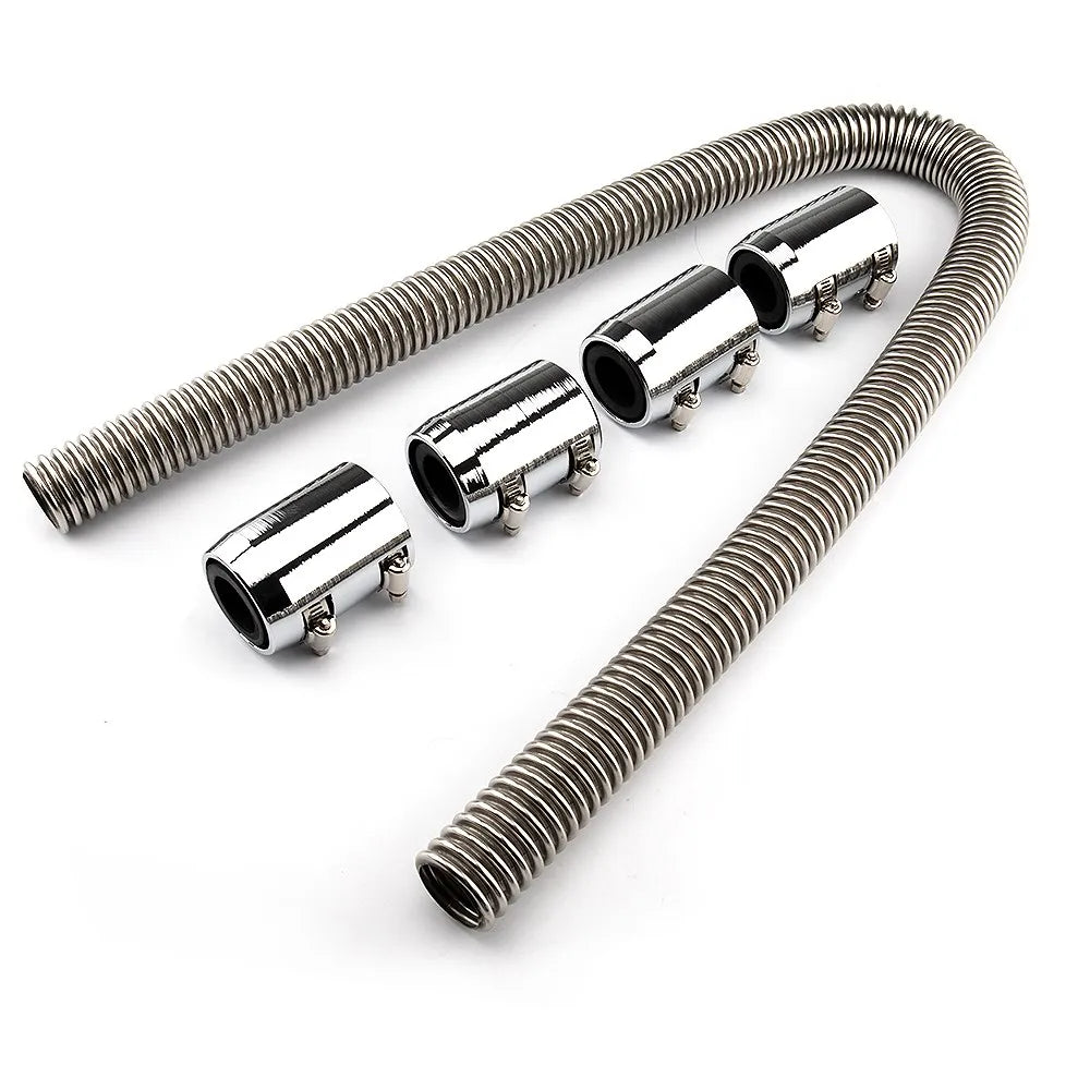 Universal 24" 36" 48" Car Engine Cooling Stainless Steel Radiator Hose Kit and Stainless Steel With Chrome-Plated Cap Clamp