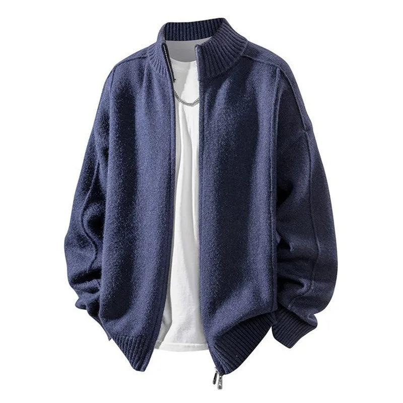 Cardigan sweater, men's knitted sweater, lazy style, high-end feeling, spring and autumn with thick velvet, loose fit for extern