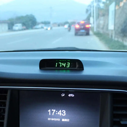 Solar Powered Car Digital Clock, LED LCD Display with Time Decor Date Dashboard Auto Thermometer, L0K4