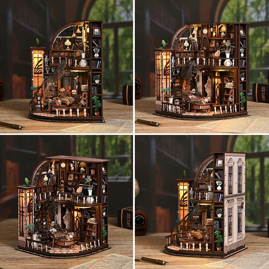 DIY Wooden Puzzles Bookstore Casa Miniatures Bookend Assembled Houses Toys For Friends Birthday Gifts Home Decoration