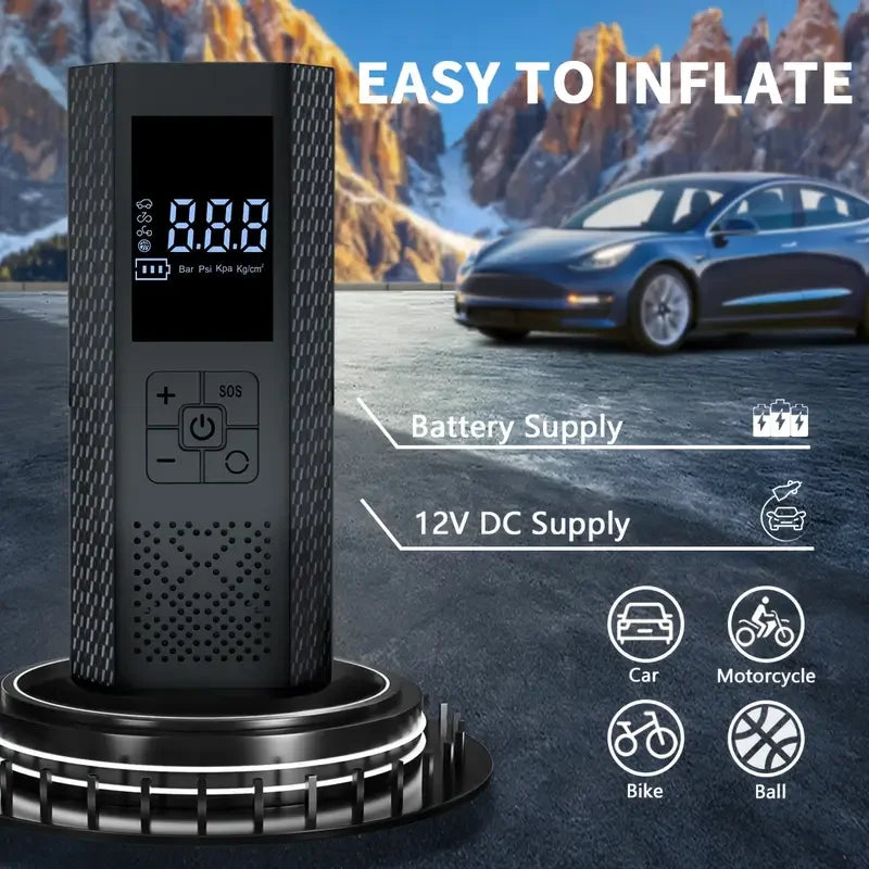 Portable Rapid Tyre Inflator Air Compressor with LED Light And Pressure Gauge for Cars Bicycles Balls - Auto Tire Inflator Gun