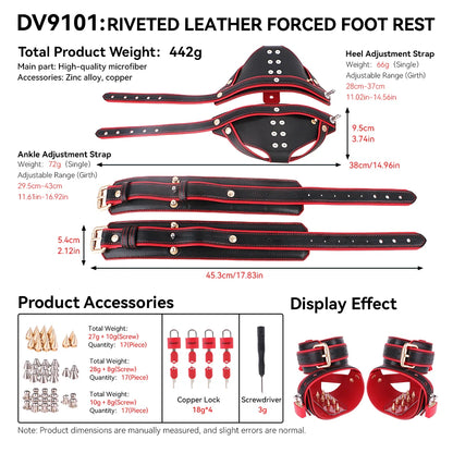 LEZEE Leather Spiked Footcuffs Forced Tiptoe With Lock Bondage Restraints Strap Heavy Duty Foot Stimulation Slave Toy For Couple