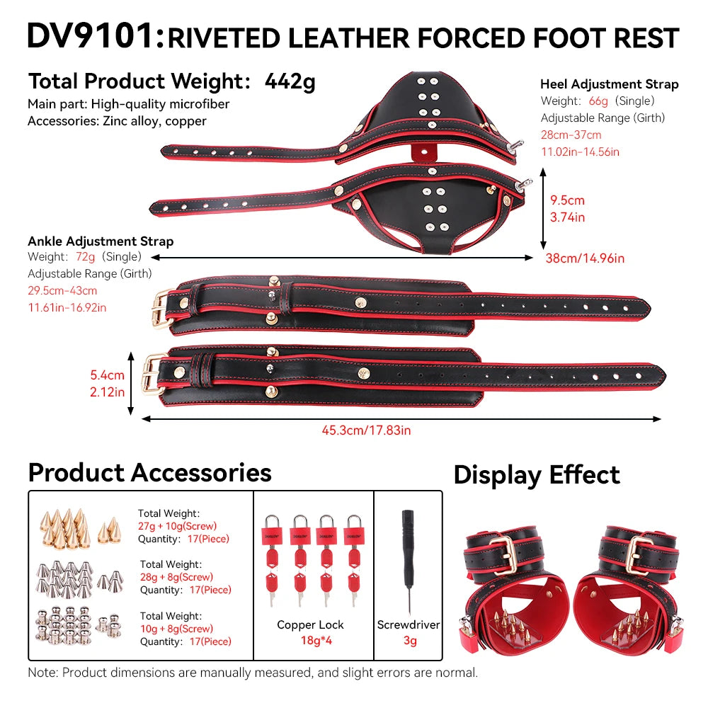LEZEE Footcuffs Forced Tiptoe Spiked Ankle Cuffs Leather Binding Bondage Restraints Strap Heavy Duty Foot Stimulation Slave Toys