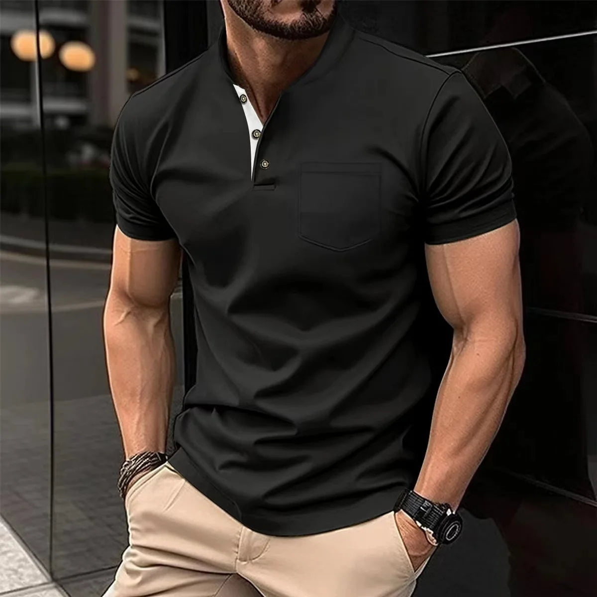 Men's Casual Shirt V-Neck Button Up Versatile Color Lapel Button T-Shirt Polo Shirt for Men Casual Streetwear Summer Cool Wear