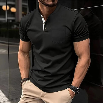 Men's Casual Shirt V-Neck Button Up Versatile Color Lapel Button T-Shirt Polo Shirt for Men Casual Streetwear Summer Cool Wear